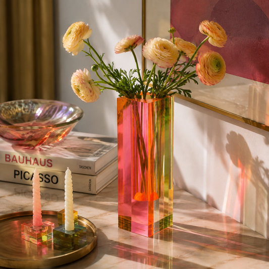 Canetti Acrylic Flower Vase in Yellow/Orange