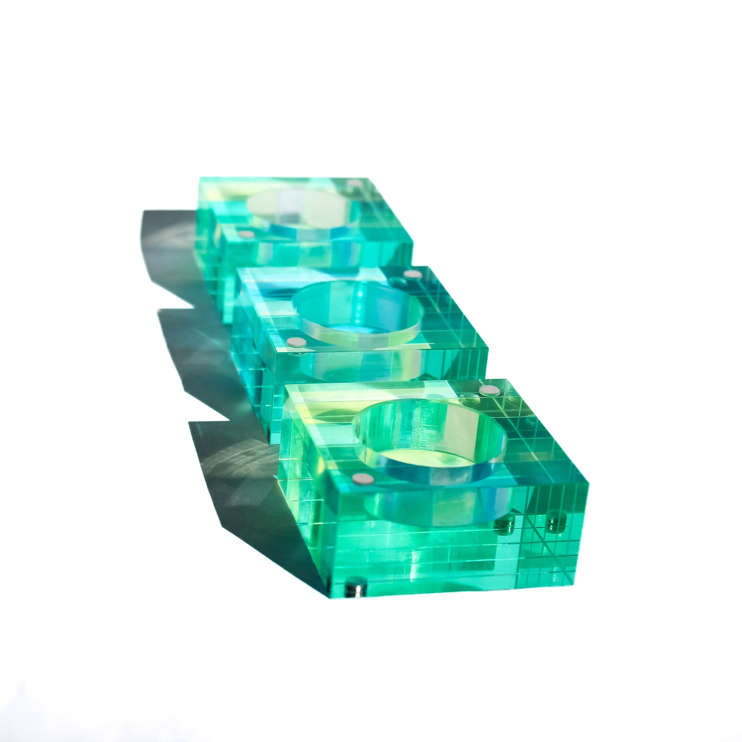 Magnetic Acrylic Tea Candle Holders - Blue/Green Set of 3