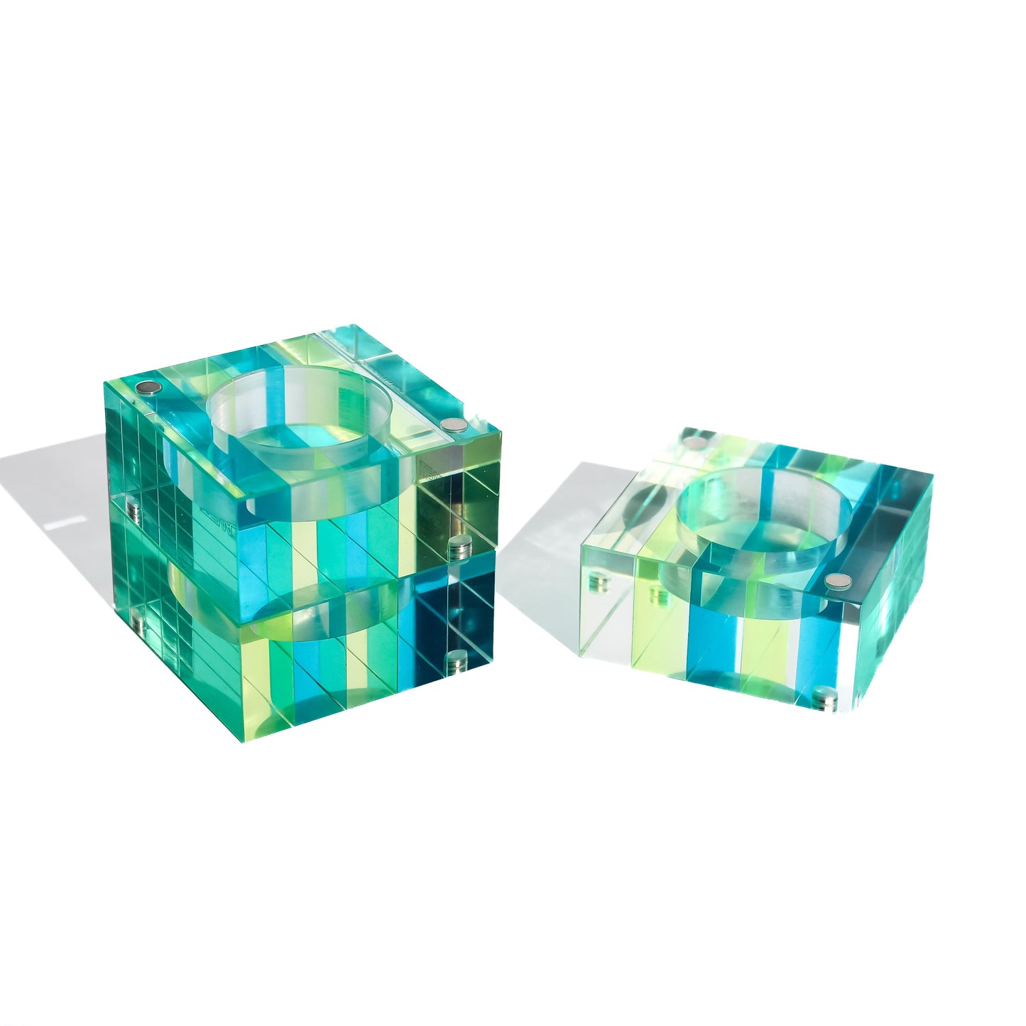 Blue-Green Acrylic Table Decor Set - Vase, Candle Holder, Napkin Ring