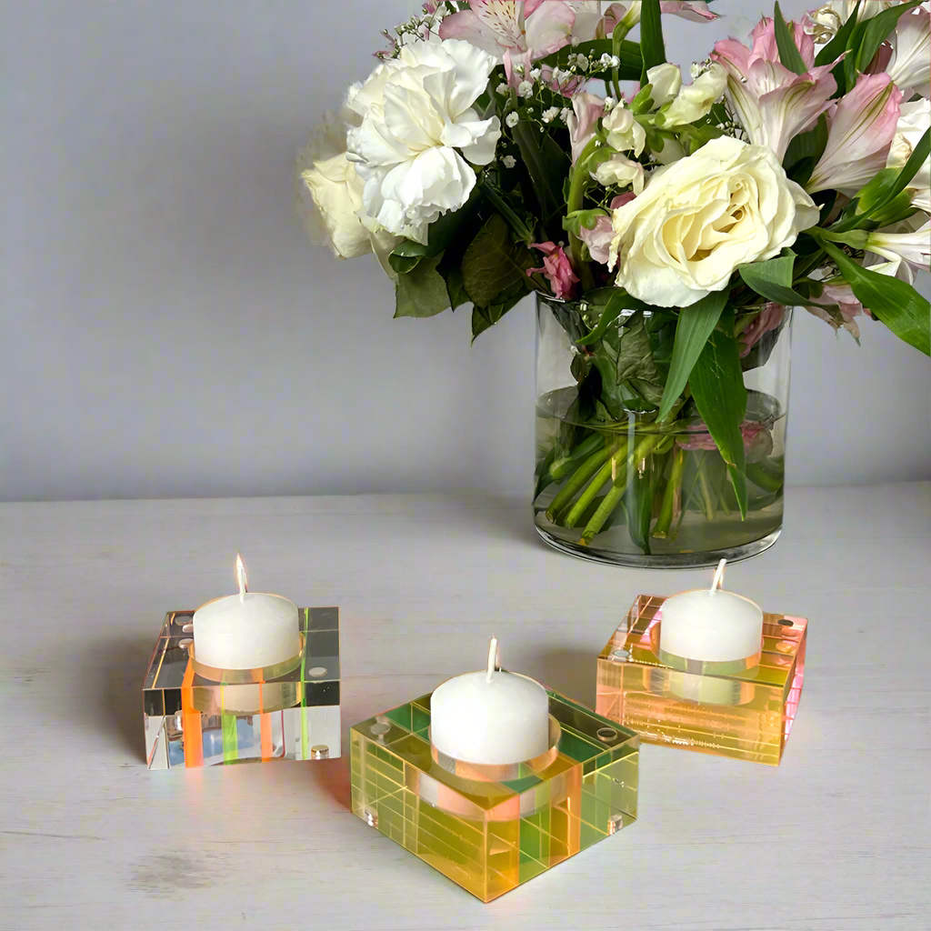 Magnetic Acrylic Tea Candle Holders - Red/Orange Set of 3