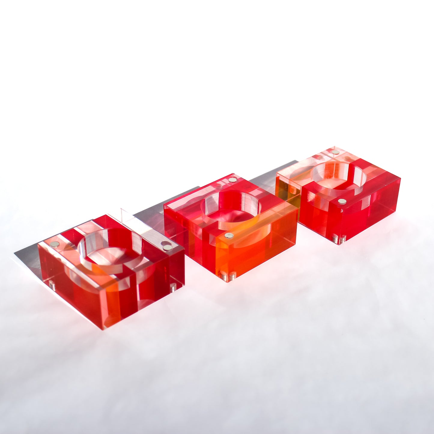 Magnetic Acrylic Tea Candle Holders - Red/Orange Set of 3