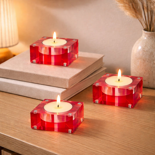 Magnetic Acrylic Tea Candle Holders - Red/Orange Set of 3
