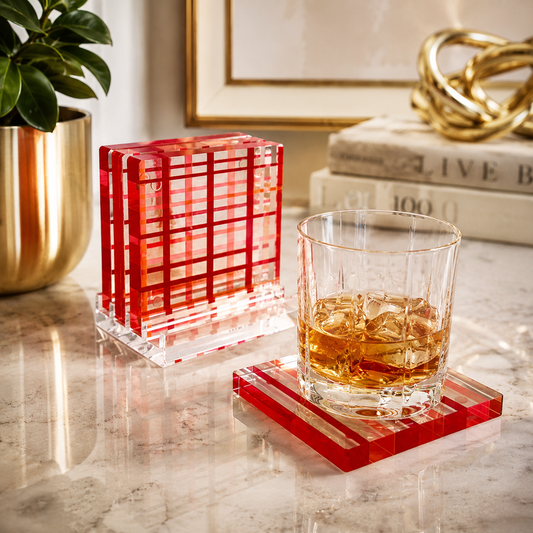 Canetti Colorful Coasters - Set of 4 in Orange/Red
