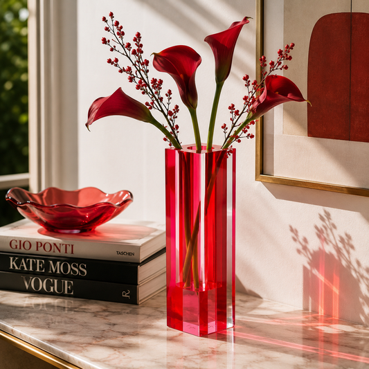 Canetti Acrylic Flower Vase in Orange/Red