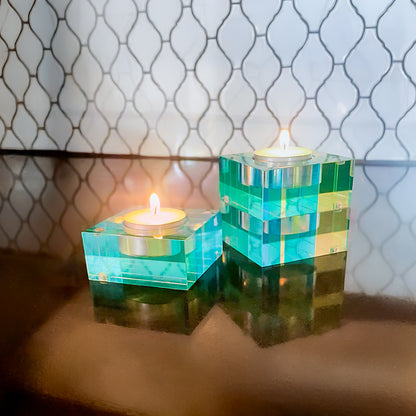 Magnetic Acrylic Tea Candle Holders - Blue/Green Set of 3