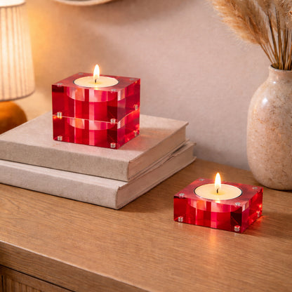Magnetic Acrylic Tea Candle Holders - Red/Orange Set of 3